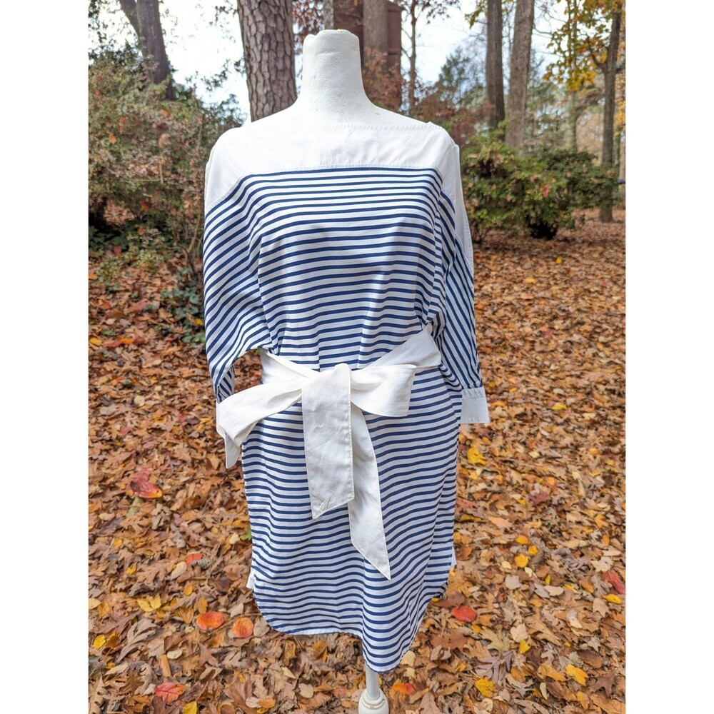 Sara Roka Split Sleeve Blue And W Dress Classic Size Small $985